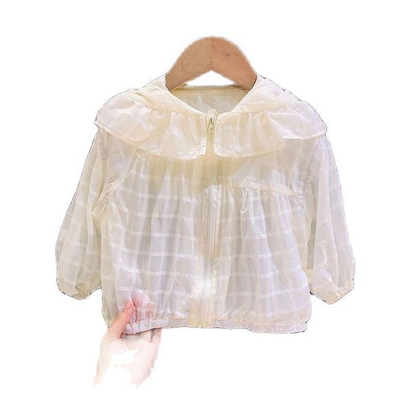 

jackets girls summer sun protection clothing 2021 product doll collar light and breathable children's korean jacket coat p4630, Blue;gray