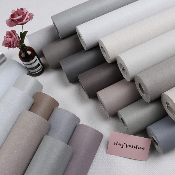 

wallpapers nordic style gray light color united salon tv ground floor room long fiber plain non woven paper paint