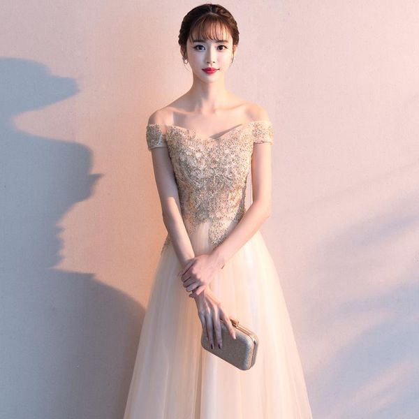 

ethnic clothing noble slash neck evening party dress temperament stage show elegant chorus slim long banquet prom gown, Red