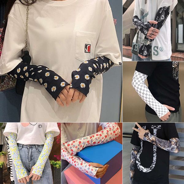 

ice silk sleeves sunscreen protection hand driving printing sports cycling basketball ice silk tattoo flower arm sleeve for men and