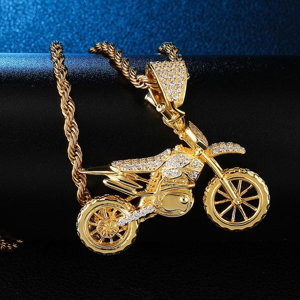 

pendant necklaces us7 full iced out bling cool motorcycle pendants&necklaces cz cubic zircon copper necklace for men hip hop jewelry, Silver