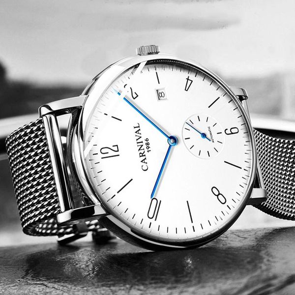 

wristwatches simplicity man automatic mechanical watch men fashion watches sapphire glass leather waterproof sport clock relogio masculino, Slivery;brown