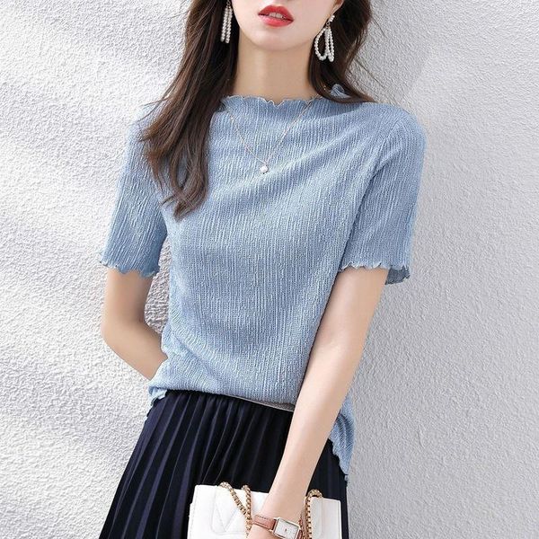 

summer style foreign fashion folds wild loose simple casual t-shirt women's, White