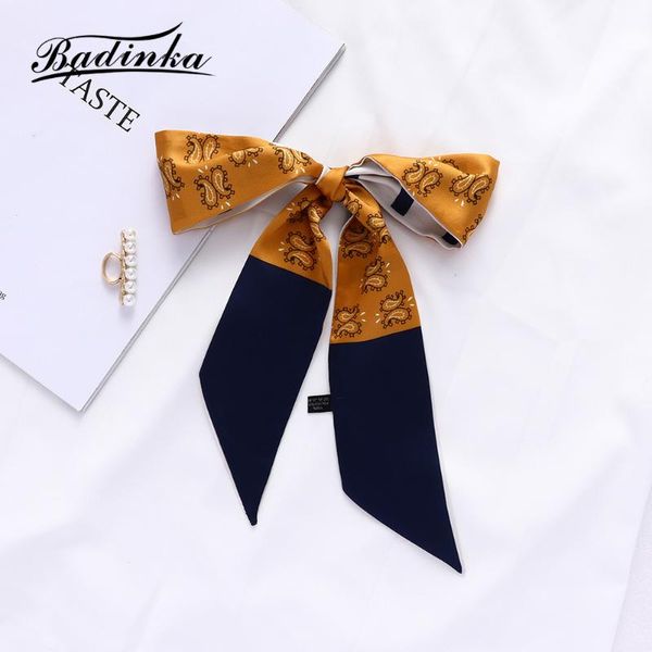 

scarves badinka 2021 designer silk headband scarf for hair wrap bandana women purse bag strap ribbon scarfs ladies foulard femme, Blue;gray
