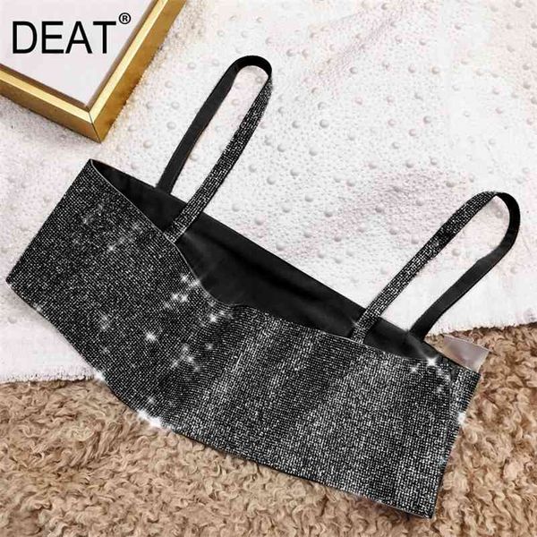 

[deat] solid color shiny diamond ultra short suspenders for women inside and outside wear bf shir summer gx636 210407, White