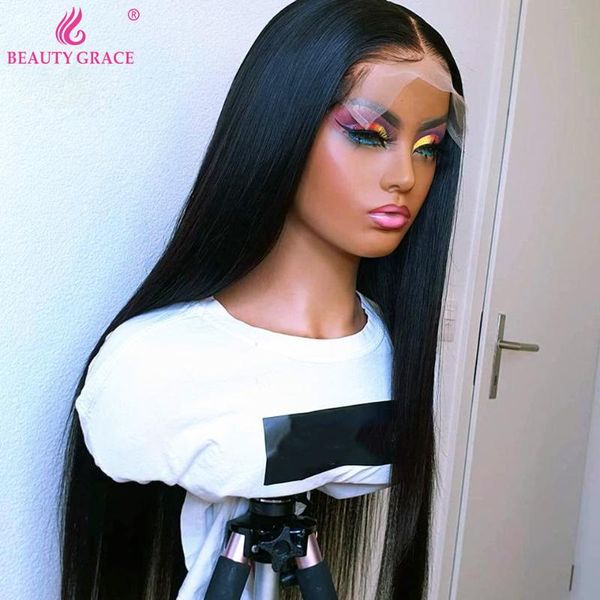 

lace wigs straight front human hair brazilian bone remy 40 inch frontal wig for black women 4x4 closure, Black;brown