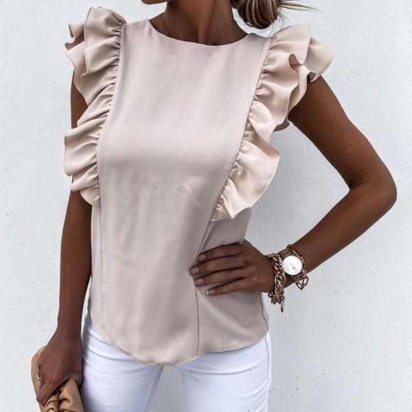 

women's blouses & shirts women blouse solid color back hollow out summer ruffle tie-up bow sleeveless for home clothing 2021 street wea, White