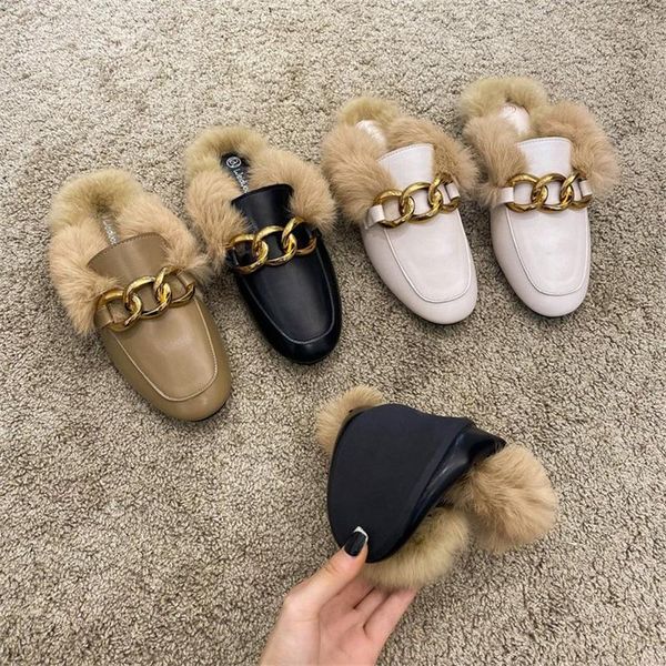 

slippers low rubber shoes woman 2021 pantofle luxury slides loafers cover toe female mule fur flip flops designer mules, Black