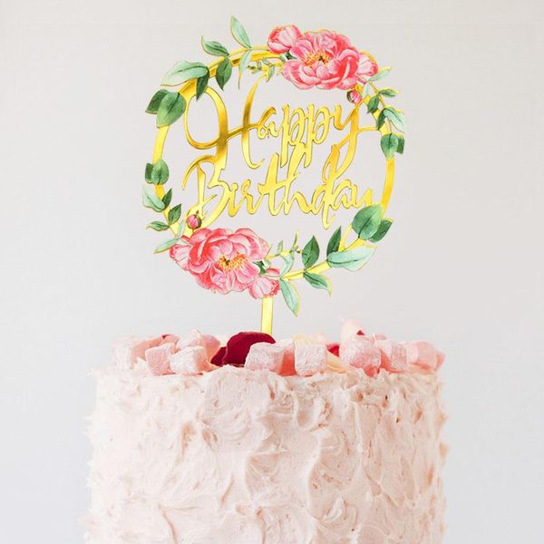 

other event & party supplies fowers happy birthday cake er golden acrylic dessert decoration for girl baby shower baking