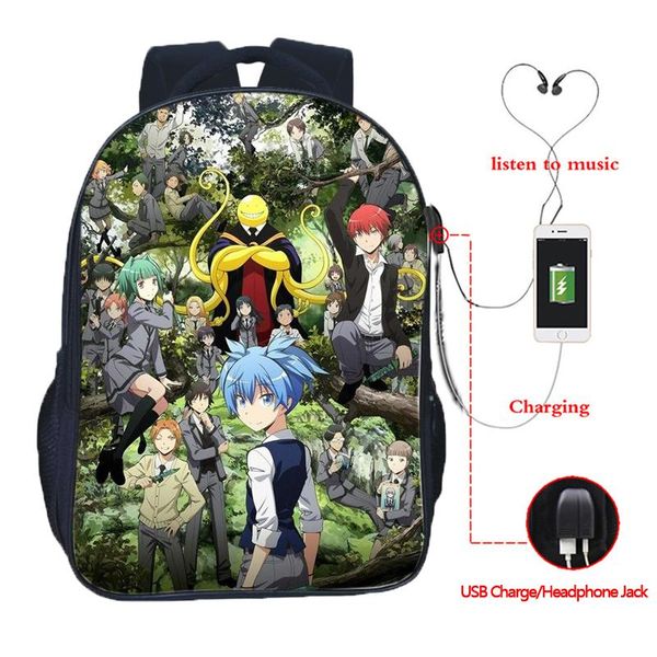 

backpack ansatsu kyoushitsu assassination classroom usb charging students boys girls school bags book rucksack travel knapsack