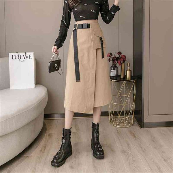 

high street irregular cargos womens skirt long casual waist with one pocket, Black