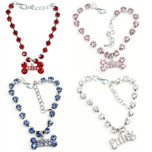 

pet dog collar necklace elasticity small lady cute bone pendant dogs cats accessories collars & leashes