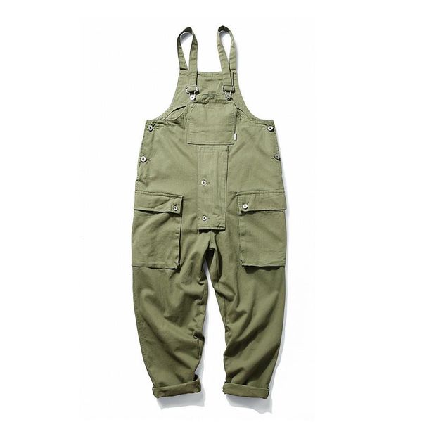 

men's pants vintage military men cargo overalls american fashion loose side pockets hip hop male jumpsuit workpants couple suspenders, Black