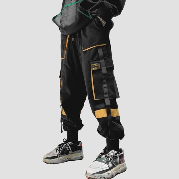 

men's jeans function patchwork multi pockets cargo pants, Blue