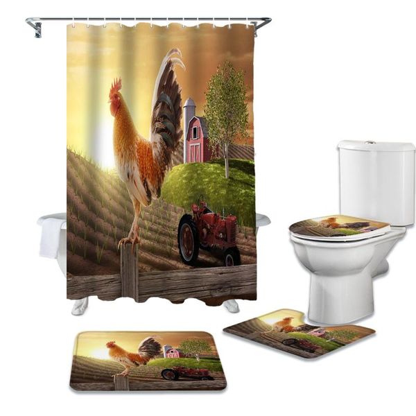 

shower curtains rooster farm tractor curtain sets non-slip rugs toilet lid cover and bath mat waterproof bathroom