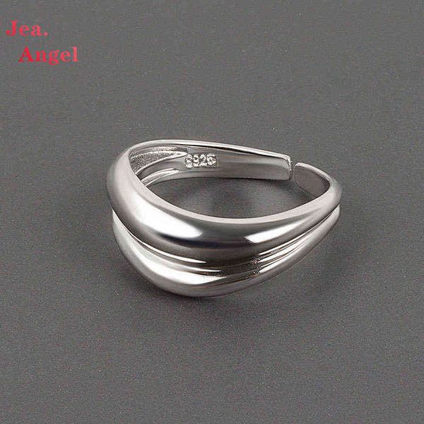 

jea.angel 925 silver rings ins tide minimalist double layer adjustable ring for women party jewelry ornaments 2021 trend new g1125, Slivery;golden