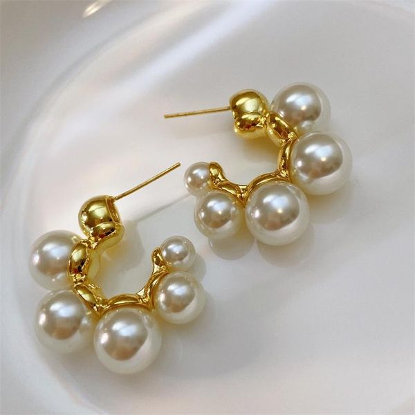 

dangle & chandelier 2021 design elegant celebrity metal inlaid pearl earrings for woman wedding party girl's gifts fashion jewe, Silver