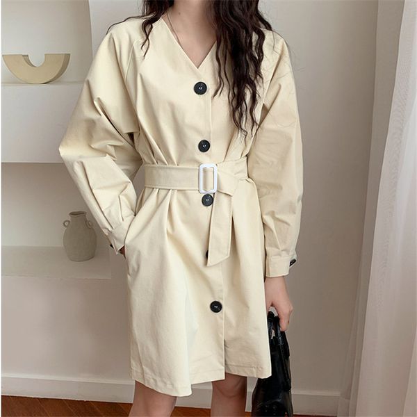

girls fresh loose slender v-neck sashes students stylish all-match autumn women waist-controlled casual dresses 210421, Black;gray
