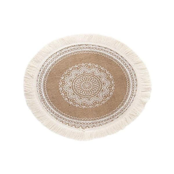 

mats & pads table mat 1 pc round in diameter cotton linen home placemat with delicate tassels decorative patterns household goods