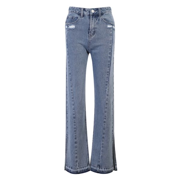 

women jeans pant patchwork vintage split straight trousers 2021 streetwear high waist fashion casual denim jean female, Blue