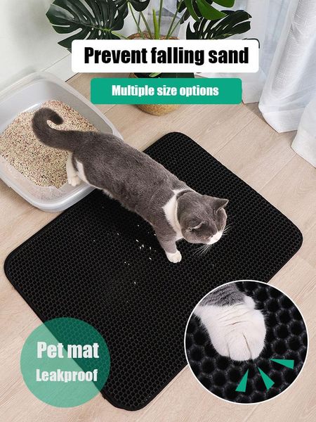 

cat beds & furniture pet litter mat waterproof eva double layer leather folding non-slip bottom catcher bed cats clean accessories