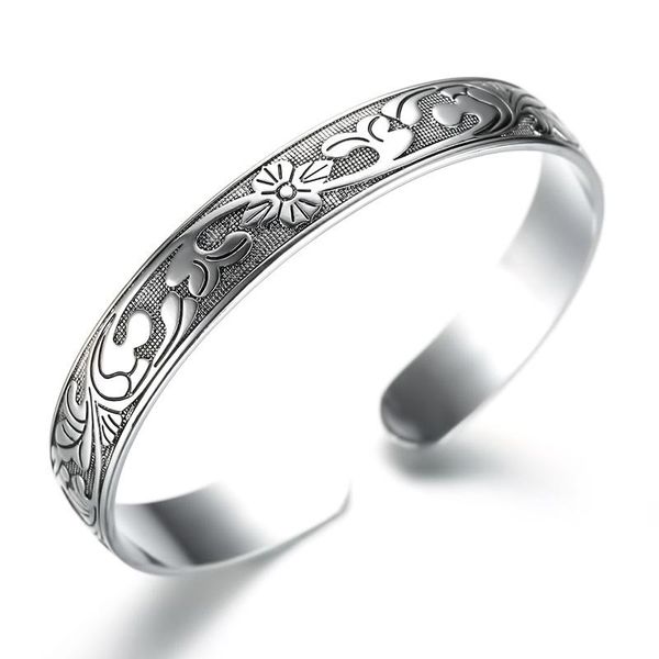 

bangle fashion 925 sterling silver woman lucky lotus flower girls party jewelry gifts, Black