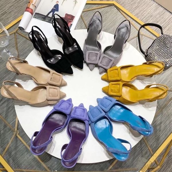 

leather open heel sandals women's pointed shallow mouth thin square buckle wrap high heel muller shoes high heel 7.5cm, Black