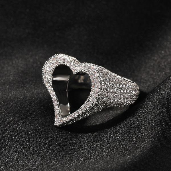 

iced out gold ring fashion heart stones silver mens rings hip hop jewelry