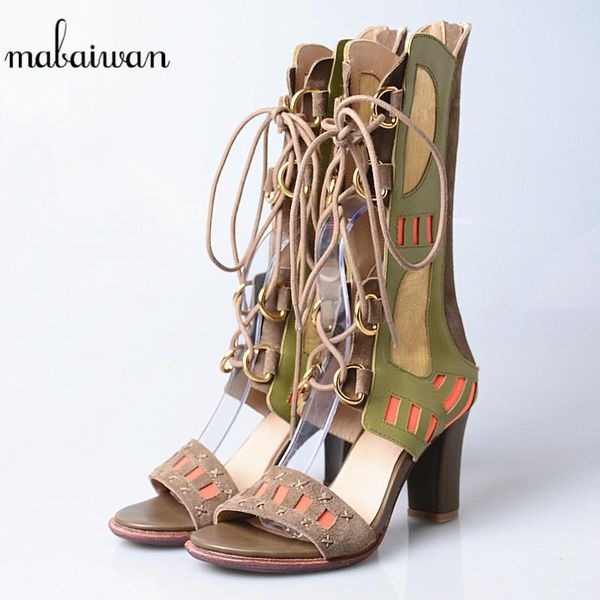 

mabaiwan fashion casual women shoes summer sandals ankle boots genuine leather peep toe woman gladiator breathable pumps, Black