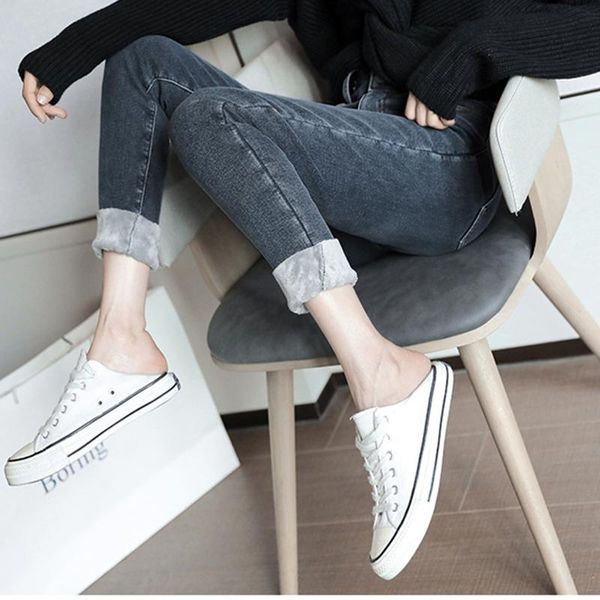 

women's jeans plus velvet thick skinny straight pants high waist 2021 autumn and winter all-match women, Blue