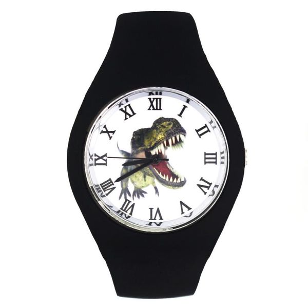 

wristwatches dinosaur tyrannosaurus jurassic dragon fashion women men sport roman numerals silicone strap analog quartz wrist watch, Slivery;brown