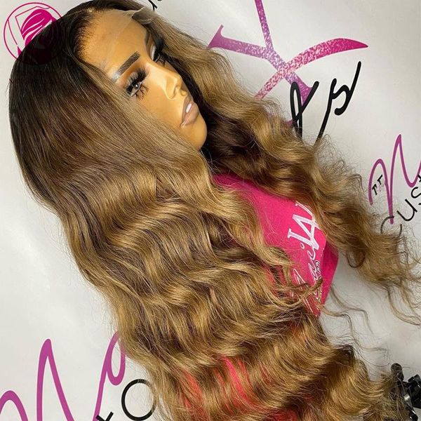 

lace wigs deep wave frontal wig for women brazilian human hair sale 13x4/13x6 ombre honey blonde front remy 150%, Black;brown
