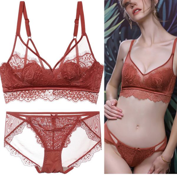 

59% off factory outlet store 312# momeng thin mold cup rimless transparent high-end bra suit stably gathers lace, Red;black