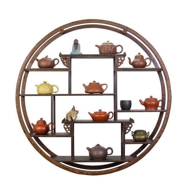

other home decor household living room round small decorative frame solid wood modern chinese style wall hanging teapot tea storage rack