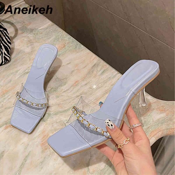 

pvc women shoes summer chain concise peep toe thin heels fashion ladies slip on slides dress party patchwork black 210507