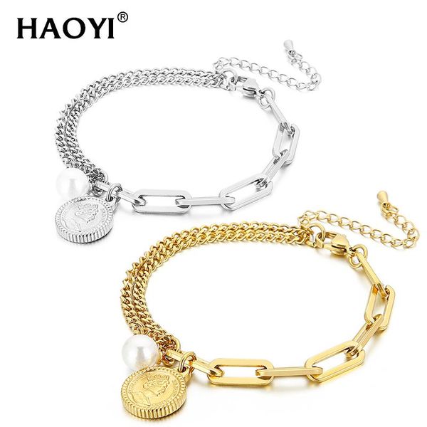 

charm bracelets korean multi gold metal plated human head coin heart pendant bangle for women girl party gift, Golden;silver
