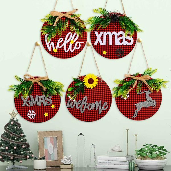 

frames christmas plaid wooden front door hanger green leaves decor entryway wall hanging craft festival handcrafted home