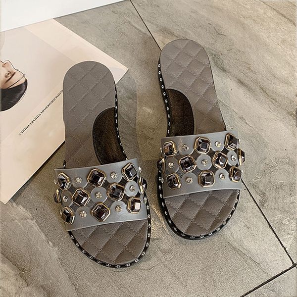 

women summer rhinestone slippers woman transparent colorful ladies flats slides bling new open toe female elegant casual shoes uighgd4567, Black