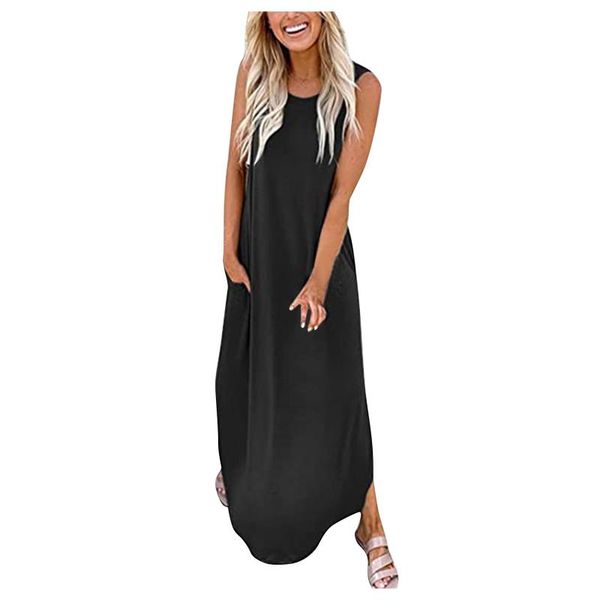 

women's swimwear women beach long maxi loose dress summer casual solid beachdress pocket sleeveless vintage full length skirt, White;black