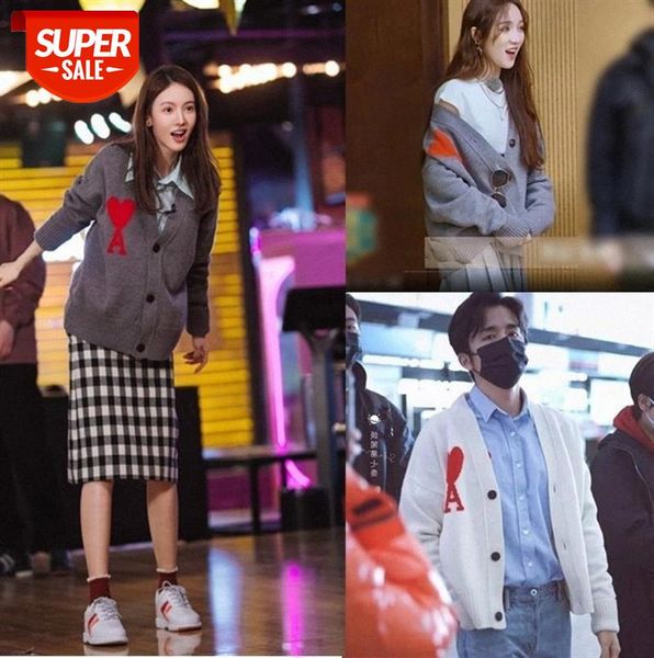 

spring v-neck love letter a wool knitted sweater loose lazy cardigan jacket men and women #4o7s, Black