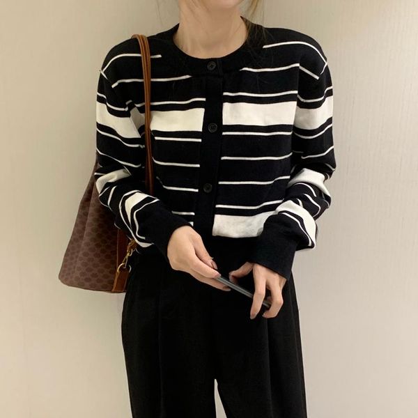 

women's knits & tees alien kitty 2021 autumn ladies sweater o neck contrast color vintage stripes fashion casual all-match loose slim c, White