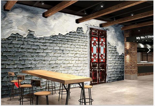 

custom po wallpapers 3d murals wallpaper for walls 3 d retro nostalgic wall brick wooden door dining bar background