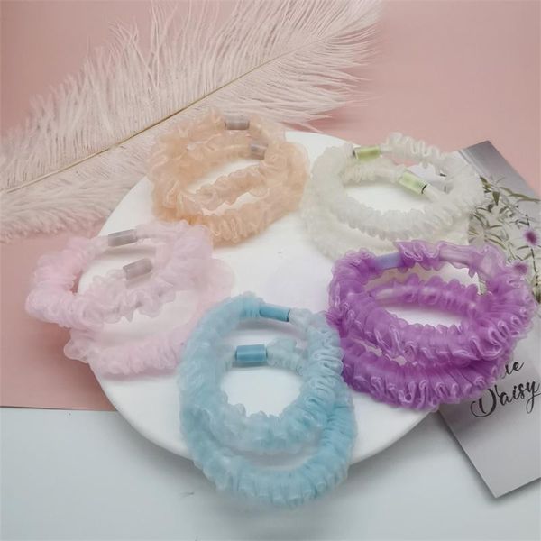 

hair accessories 2021 cute chiffon headband scrunchies girl fashion candy color circle lady tie ponytail holder rope headdress, Slivery;white