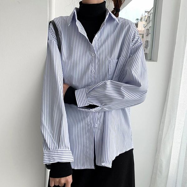 

striped blouse women shirt oversized casual ladies long seeve womens and blouses boyfriend style korean blusas spring women's & shirts, White