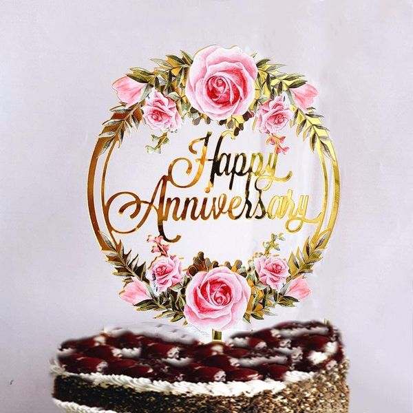 

other event & party supplies happy anniversary cake er color flowers acrylic birthday ers wedding valentine's dessert decorations