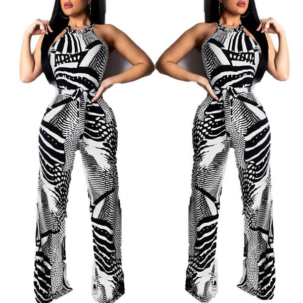 

women's jumpsuits & rompers womens summer sleeveless outfits casual tunic loose halter bandage 2021 fashion, Black;white