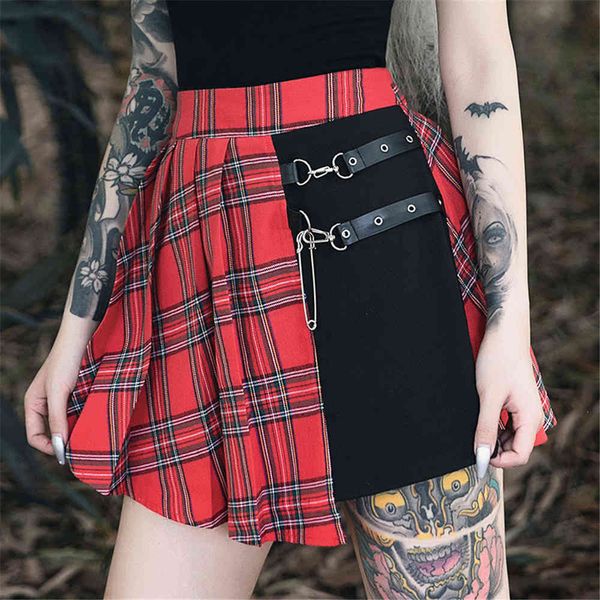 

gothic with a skirt for high-waisted women chess mini skirts bad punk-style girls women's clothes, Black