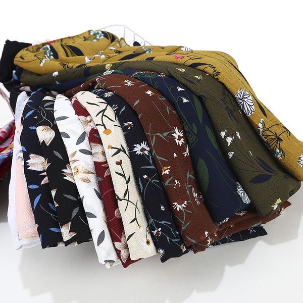 

scarves 10pcs/lot printing bubble chiffon hijab scarf women design flower shawls headscarf solid color muslim wraps, Blue;gray