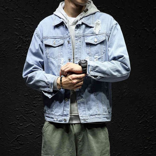

men's jackets spring autumn new mens lapel denim coat m-5xl hip hop wind casual cotton plus size men hole clothes dtgq, Black;brown