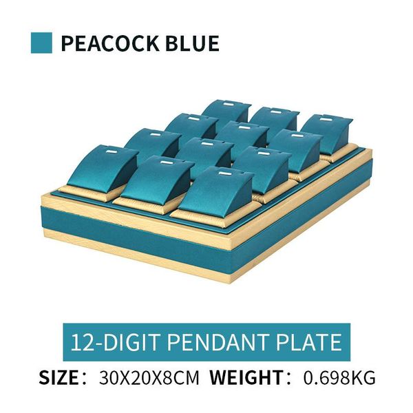 

jewelry pouches, bags solid wood microfiber gold edge blue 12 grids display trays for femal earring pendent jewellery set showcase holder, Pink;blue